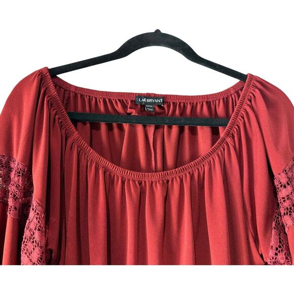 Lane Bryant Peasant Top Rust Red Lace Size 22/24 Long Sleeve Stretchy - Picture 3 of 12